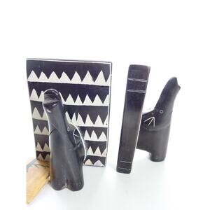 Vintage Bookend Hand Carved Elephants